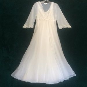 50s Vintage White Chiffon Nightgown Robe Bridal Peignoir Long Maxi Slip Dress